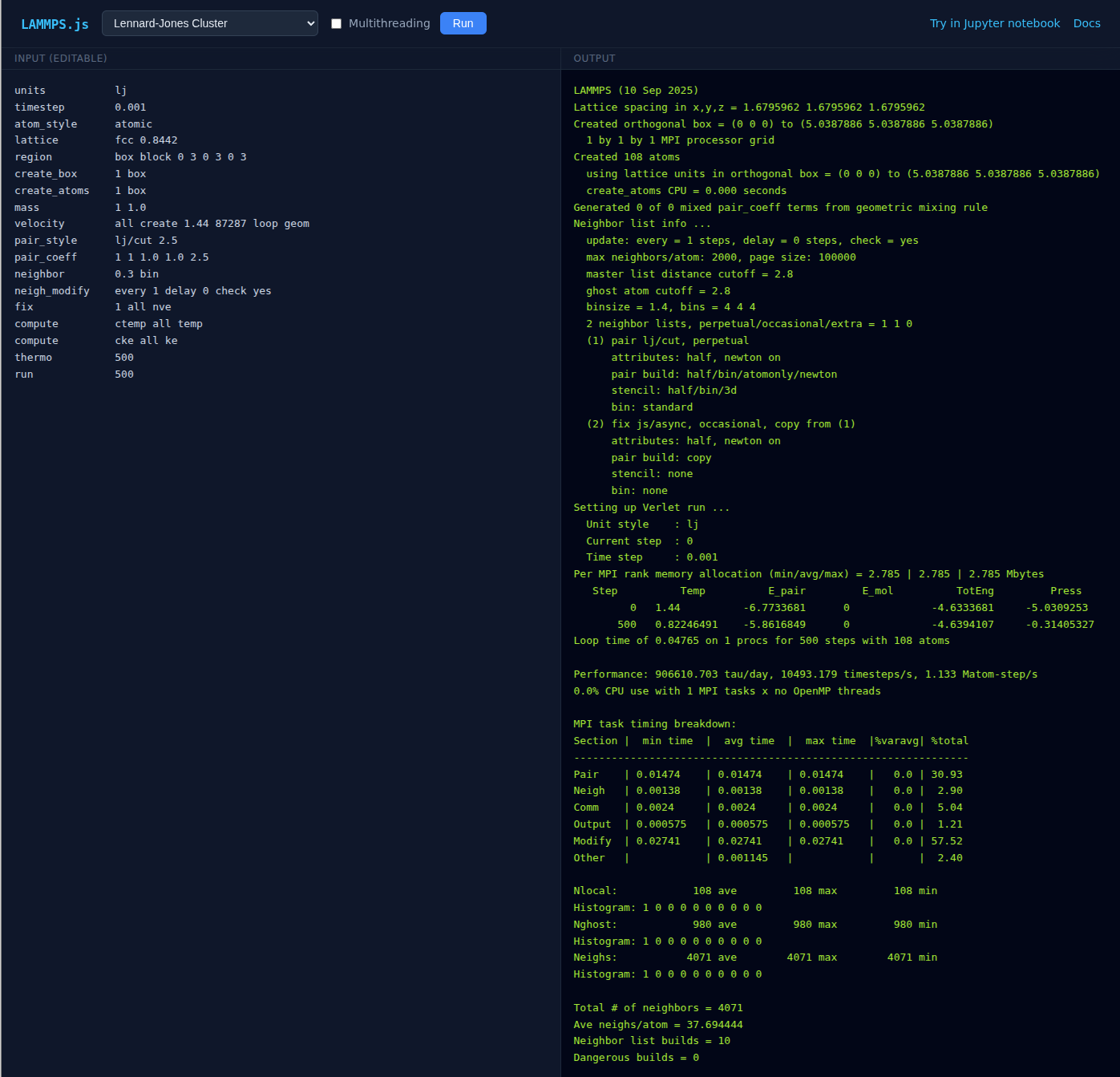 Screenshot of editor.lammps.org